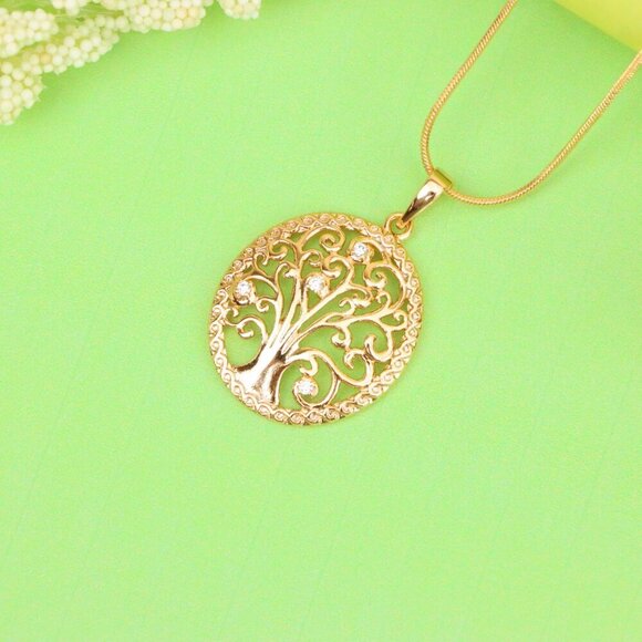 "Rose Gold Tree of Life Pendant with Elegant Cutout and Crystals, XPPT1523 - Picture 3 of 13